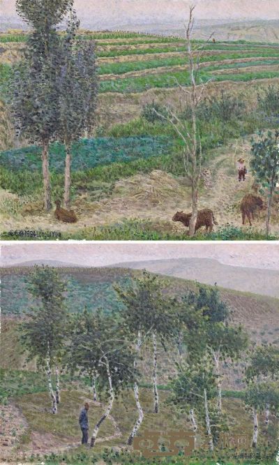 龙力游 1994年作 乡村即景 （共两幅） 17×20.3cm；19×24cm