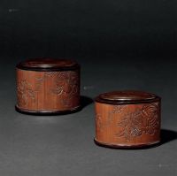 清乾隆己酉（1789年）作 竹雕三多纹围棋罐 （一对）
