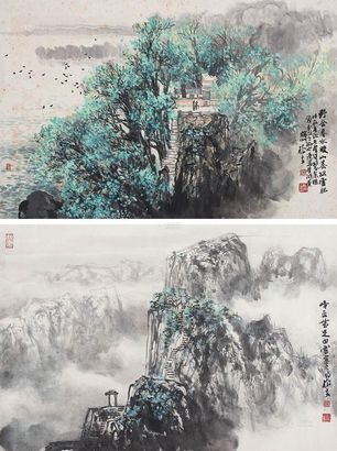 黄树文 山水人物 （两幅） 镜片