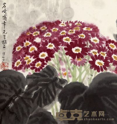 张仁芝 花卉 镜框 34×32cm
