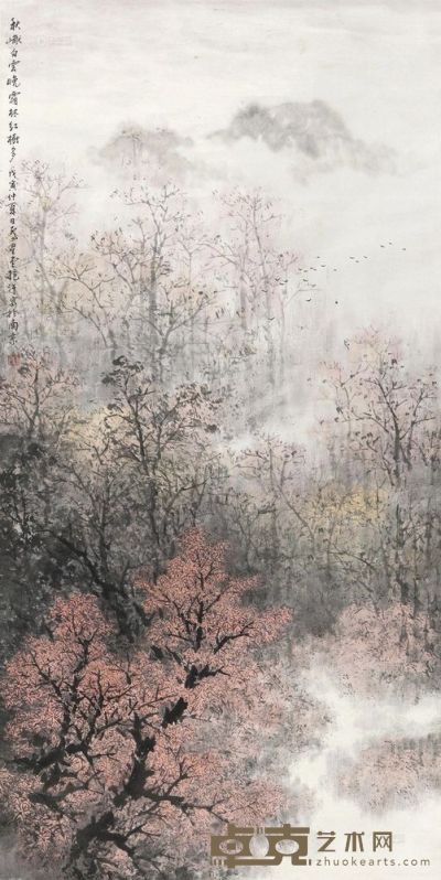 卢星堂 秋巘霜林红 立轴 139×68cm