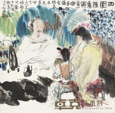 贺成 西园雅集图 镜心 69×69cm