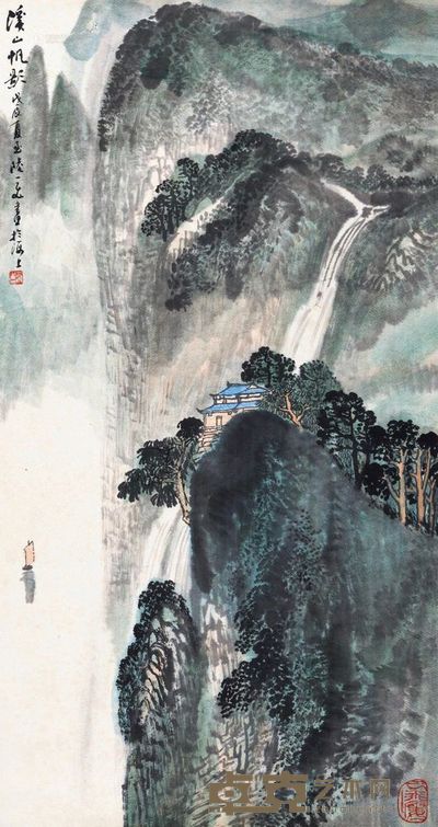 陆一飞 溪山帆影 镜心 88×47cm