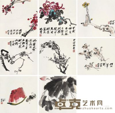 李味青 花卉 册页 34×34.5cm×12