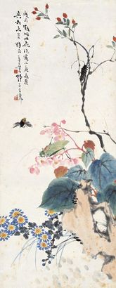 王伟 1941年作 花卉草虫 立轴