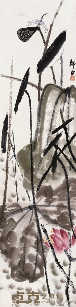 娄师白 秋荷蜻蜓 立轴 135×33cm