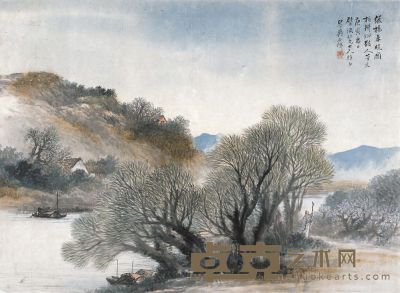 吴石僊 1890年作 绿杨春晓 镜心 48.5×66.5cm