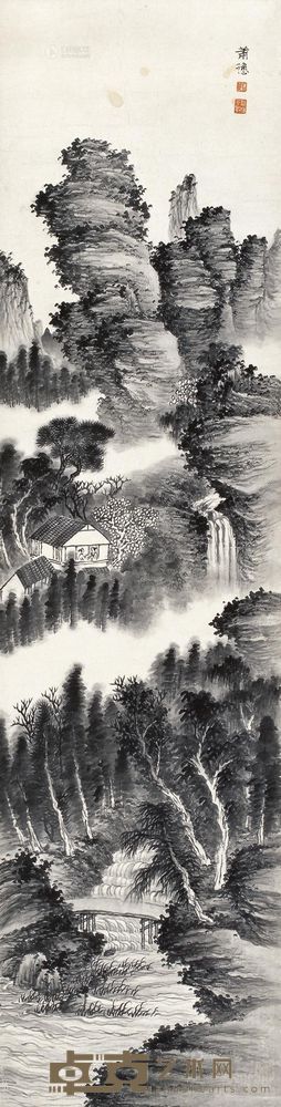 萧愻 山水 立轴 166.5×42cm