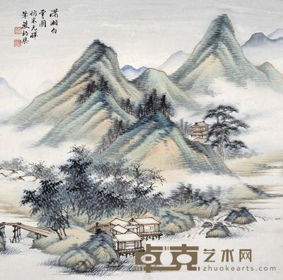 殷梓湘 潇湘白云图 册页片 33.5×33.5cm