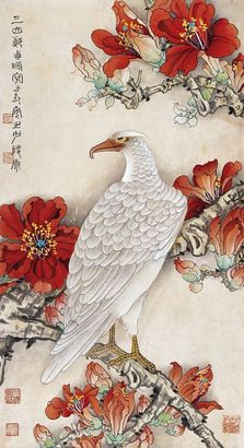 郑乃珖 红棉白鹰 镜心