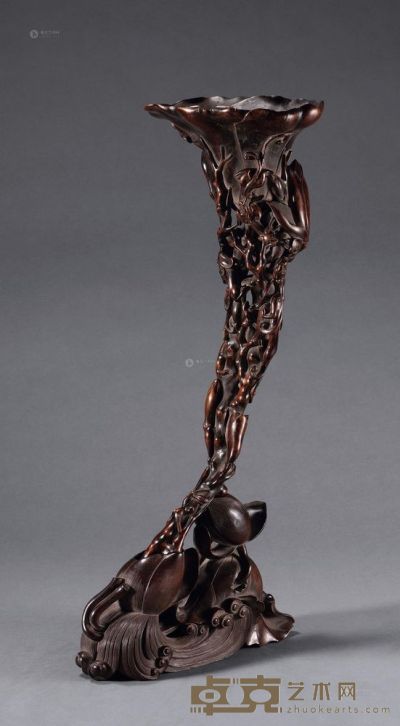 清中期 沉香木雕螭龙纹杯 高51.8cm