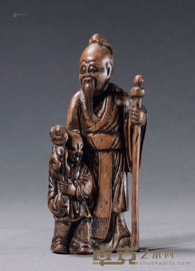清中期 沉香木雕童子献寿 高11.2cm