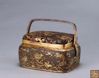 明 铜鎏金錾花海兽婴戏图手炉