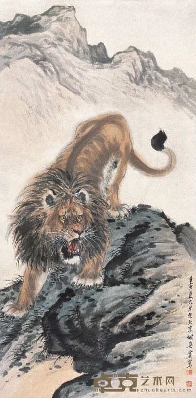胡爽盦 1962年作 雄狮 立轴 139×68cm