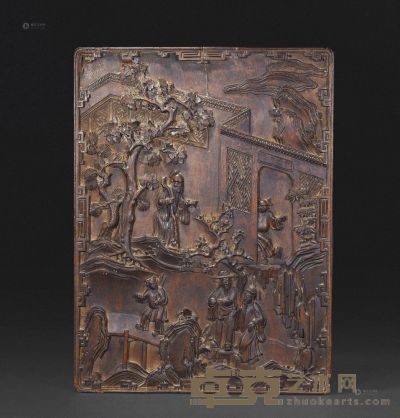 清 沉香木祝寿图雕版 49×37cm