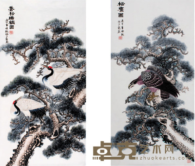 徐子龙 松鹰、松鹤 136x68cm 136x68cm