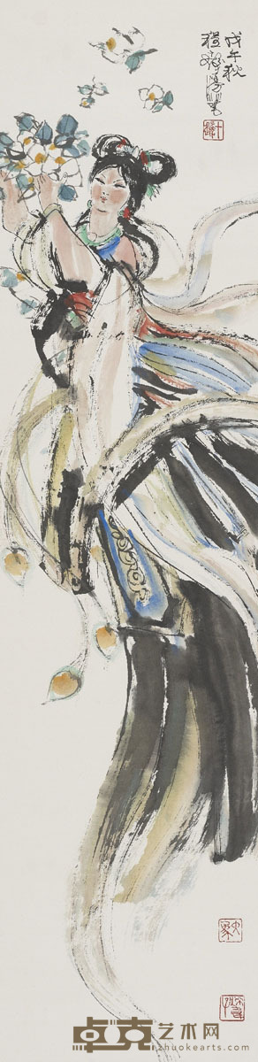 程十发 天女散花 137×44cm