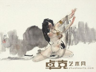 傅小石 美人图 44×42cm