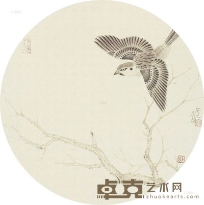 杨立奇 寒雀图 直径33cm