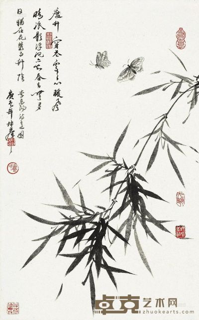 卢坤锋 竹蝶图 66×41cm