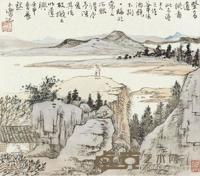 宋玉麟 登高远眺图 27×24cm