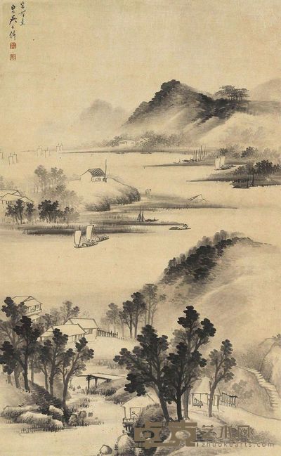 吴石僊 山水 194.5×91cm