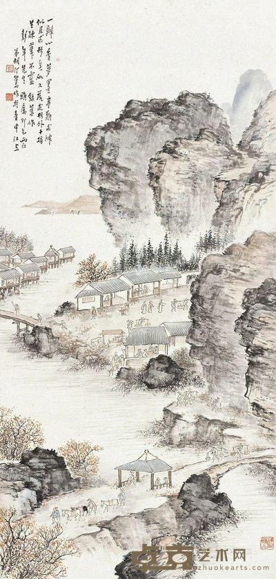 胡汀鹭 山村秋色 107×51cm