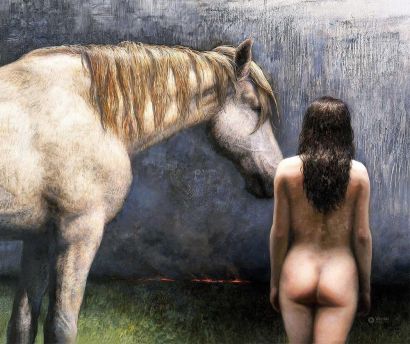 赵大陆 2008年作 裸女与马