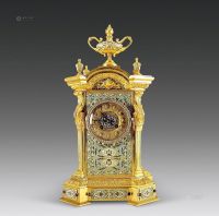欧洲钟表（1890）鎏金三面錾刻珐琅钟