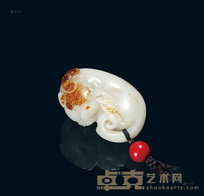 黄杨洪 白玉福寿把件 长7.8cm