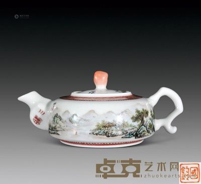 邹国均 浅绛彩茶壶 高7cm