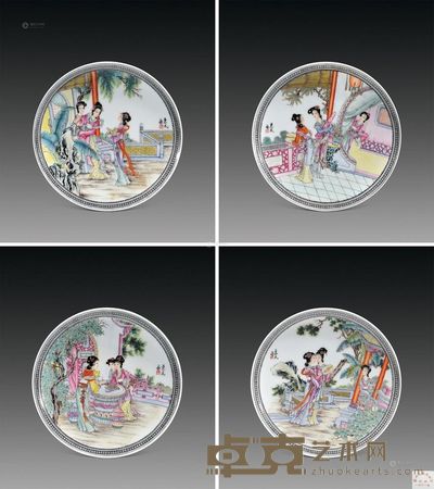 赵惠民 仕女图赏盘 （一套四只） 长22cm