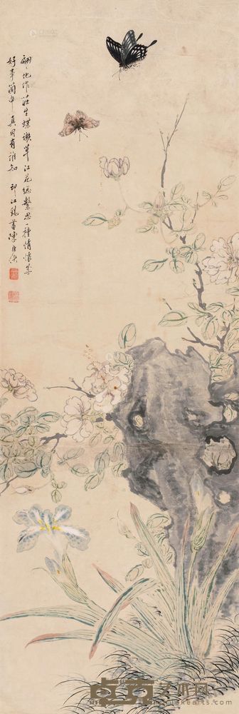 陈康侯 花卉双蝶 立轴 98×33cm