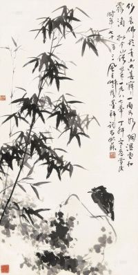 蒋风白 1987年作 竹鸟图 拓纸