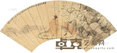 陈弢 1921年作 人物 扇面 16.5×50cm
