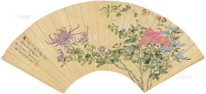 王潮 1883年作 菊花 扇面