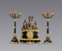 19世纪末期 丰收歌舞铜座钟烛台 （三件套）