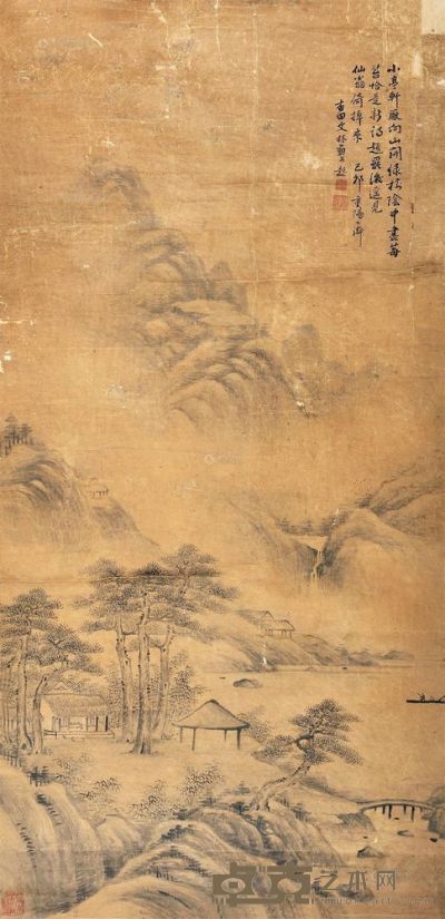 文林 1495年作 松山湖畔 立轴 129×63cm