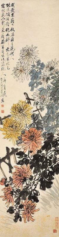 倪田 1879年作 秋菊 立轴