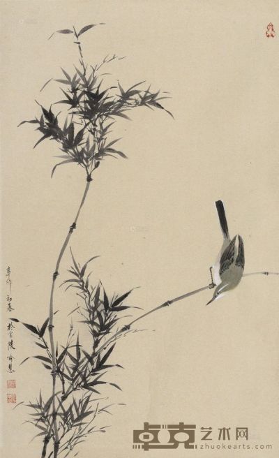 喻慧 2011年作 竹鸟图 拓纸 77.5×47cm