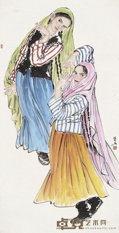 叶华 少女图 拓纸 137×68cm