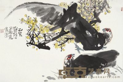 莫静坡 1995年作 玉树家禽图 镜片 66×98cm