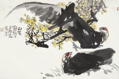 莫静坡 1995年作 玉树家禽图 镜片