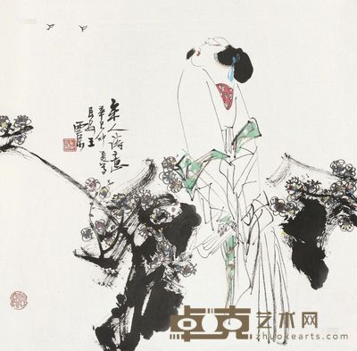 王西京 2001年作 宋人诗意 立轴 67.5×68.5cm