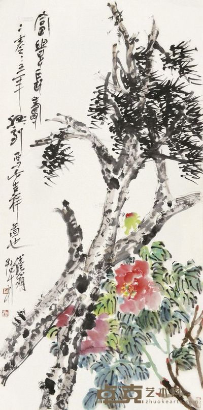 吴冠南 富贵长寿 镜片 137×68.5cm