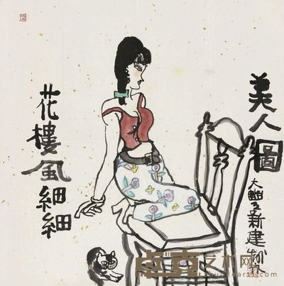 朱新建 花楼风细 立轴 65.5×64.5cm