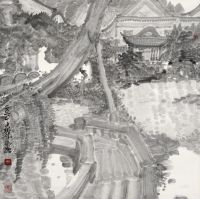 周京新 2010年作 水墨园林 镜框