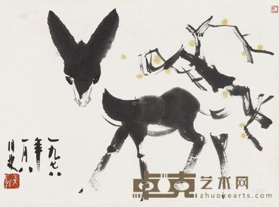 韩美林 1978年作 毛驴图 拓纸 45×56cm