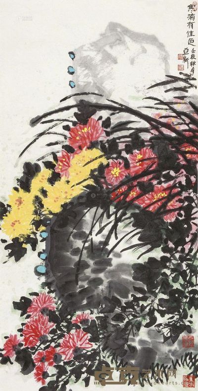 李亚新 2012年作 寒菊有秋色 镜片 134×68cm