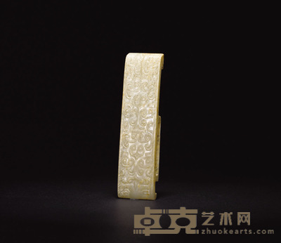 汉兽面勾连白玉剑璏 10.9×1.3cm